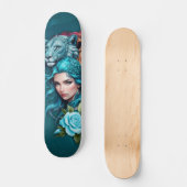 Mooi vrouwenhoofd met expressieve ogen persoonlijk skateboard (Voorkant)
