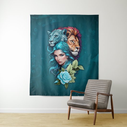 Mooi vrouwenhoofd met expressieve ogen wandkleed (In situ)