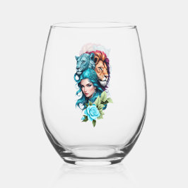 Mooi vrouwenhoofd met expressieve ogen wijnglas zonder voet