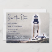 Mooi vuurtoren Nautical Beach Wedding Save The Date (Voorkant)