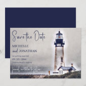 Mooi vuurtoren Nautical Beach Wedding Save The Date (Voorkant / Achterkant)