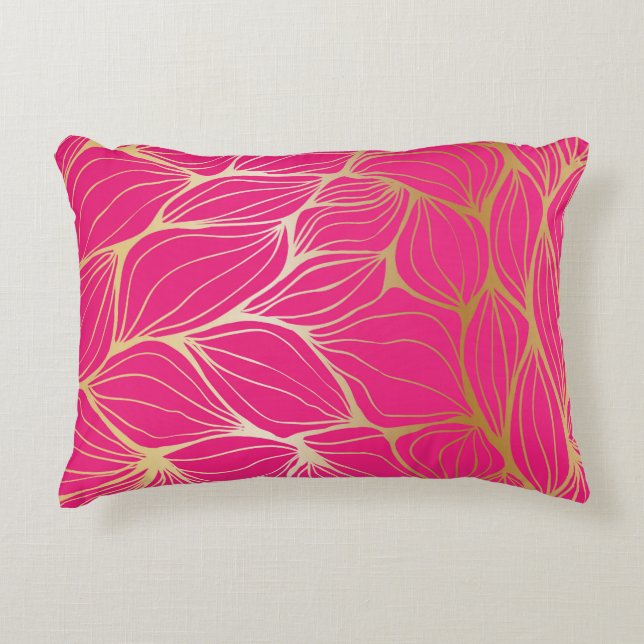 Mooi, warm roze, faux goud, blad, patroon, trendy, accent kussen (Voorkant)