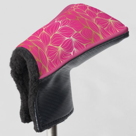 Mooi, warm roze, faux goud, blad, patroon, trendy, golfheadcover (3/4 voorkant)