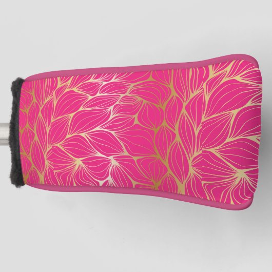 Mooi, warm roze, faux goud, blad, patroon, trendy, golfheadcover (Voorkant)