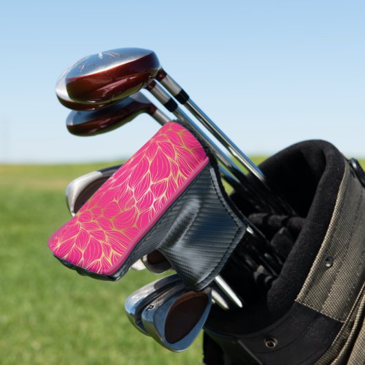 Mooi, warm roze, faux goud, blad, patroon, trendy, golfheadcover (Insitu)
