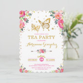 Mooi Waterverf Bloem Thee Feestje met Vlinder Kaart (Staand voorkant)