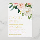 Mooi waterverf bloemboeket tuinfeest folie uitnodiging (Voorkant)