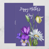 Mooi Waterverf Bloemen Moederdag Kaart Paars (Voorkant / Achterkant)