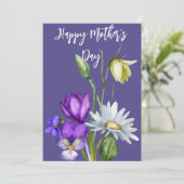 Mooi Waterverf Bloemen Moederdag Kaart Paars (Staand voorkant)