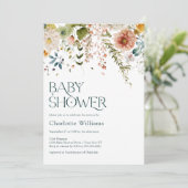 Mooi waterverf bloemig babyshower uitnodiging (Staand voorkant)