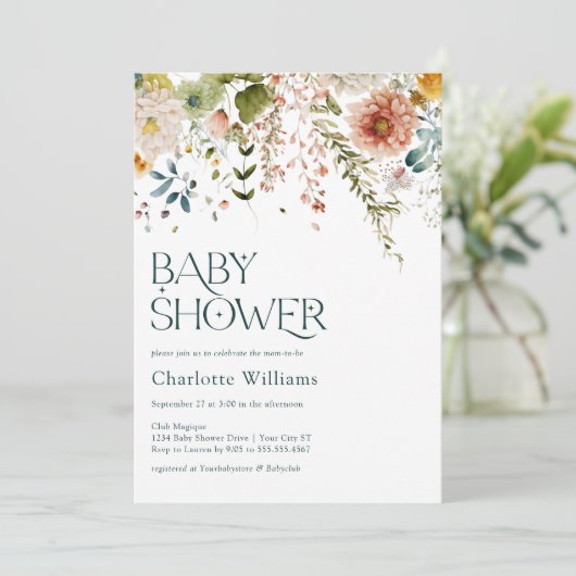 Mooi waterverf bloemig babyshower uitnodiging (Staand voorkant)