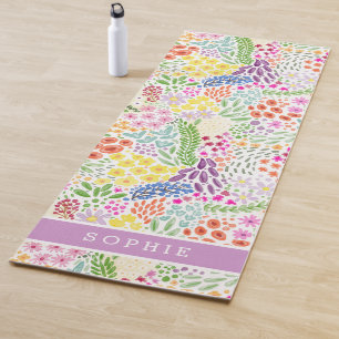 Mooi Waterverf Bloemmotief met Aangepaste Naam Yogamat