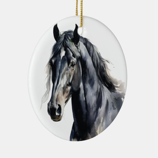 MOOI WATERVERF ZWART PAARD KERAMISCH ORNAMENT (Rechts)