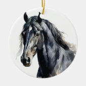MOOI WATERVERF ZWART PAARD KERAMISCH ORNAMENT (Voorkant)