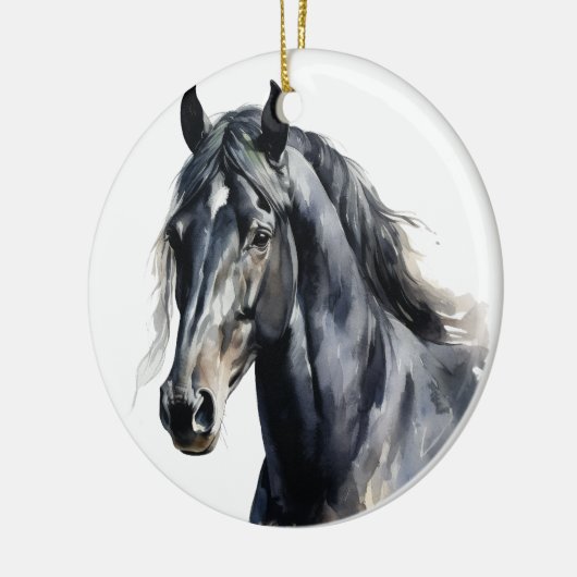 MOOI WATERVERF ZWART PAARD KERAMISCH ORNAMENT (Links)