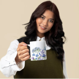 Mooi waterverfblauw bloemmotief koffiemok