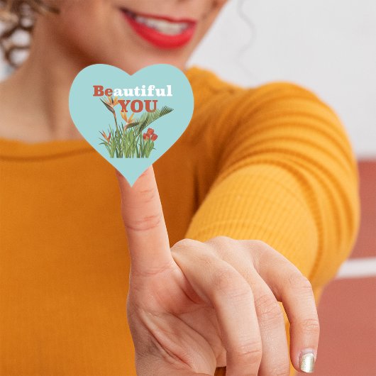 Mooi wees je Oranje bloemige zeeschuim groen Hart Sticker