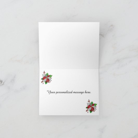 Mooi Wenskaart met Kerstmis in Red Poinsettia Feestdagen Kaart (Binnen)