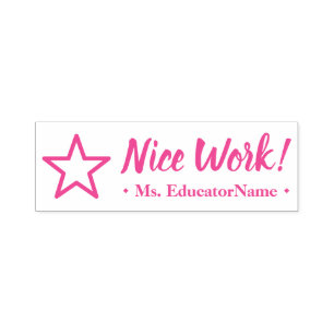 "Mooi werk!" + Naam instructeur Rubber Stempel