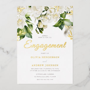 Mooi White Floral Engagement Party Gold Folie Uitnodiging