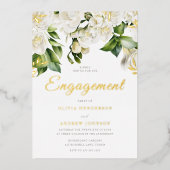 Mooi White Floral Engagement Party Gold Folie Uitnodiging (Voorkant)