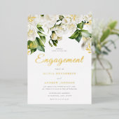 Mooi White Floral Engagement Party Gold Folie Uitnodiging (Staand Voorkant)