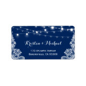 Mooi White Lace String Lights Navy Blue Etiket (Voorkant)
