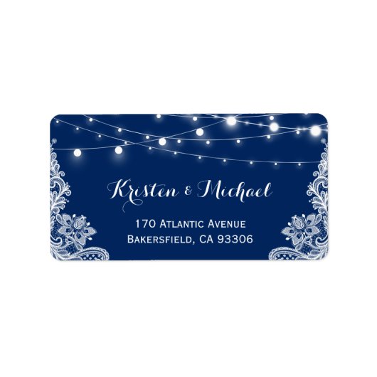 Mooi White Lace String Lights Navy Blue Etiket (Voorkant)