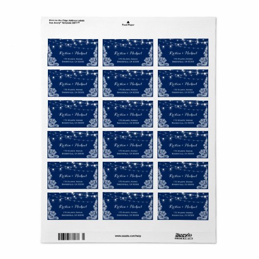Mooi White Lace String Lights Navy Blue Etiket (Full Sheet)
