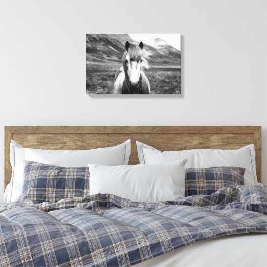 Mooi wild paard zwart en wit canvas afdruk (Insitu (Slaapkamer))