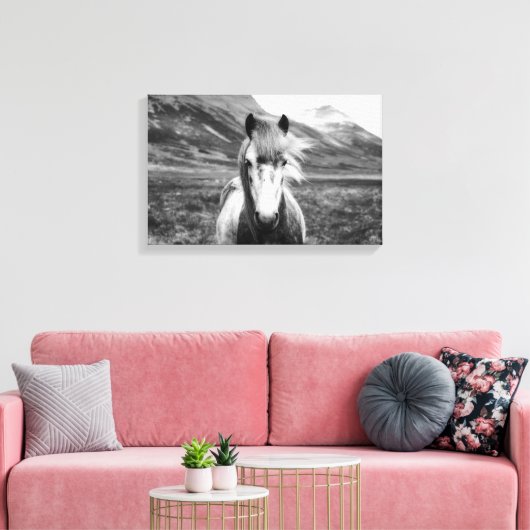Mooi wild paard zwart en wit canvas afdruk (Insitu (Woonkamer))