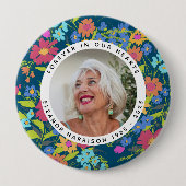 Mooi wildbloem-herdenkingsfotolijstje met tekst ronde button 4,0 cm (Voorkant)