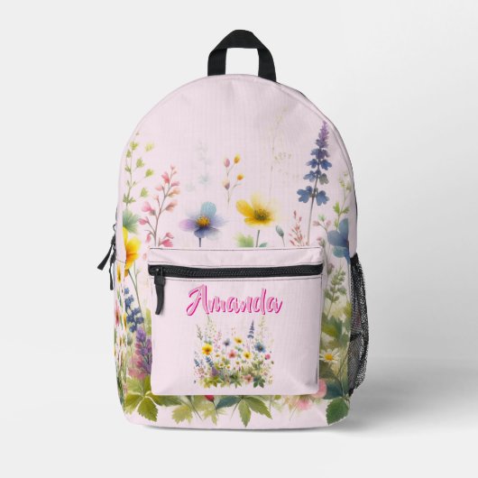 Mooi Wilde Bloemen In Bloei Je Naam Rugzak (Voorkant)