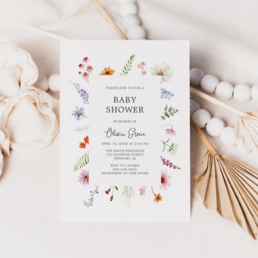 Mooi wilde bloemenlijst baby shower uitnodiging
