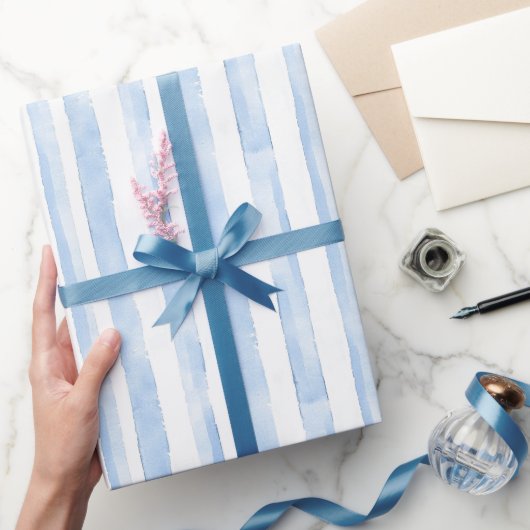 Mooi wit blauw geruit strepen bruidsdouche cadeaupapier (Geschenken)
