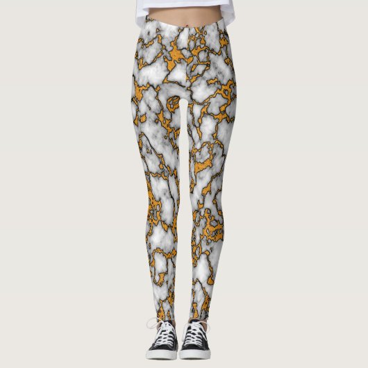 Mooi wit en goud marmeren textuur ontwerp leggings (Voorkant)