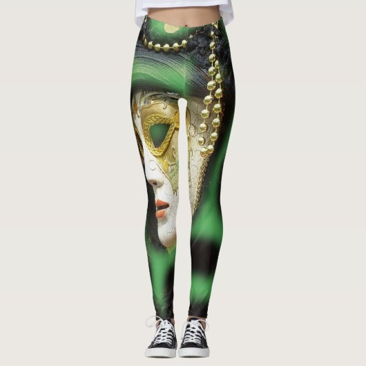 Mooi wit en gouden mardi Gras-masker Leggings (Voorkant)