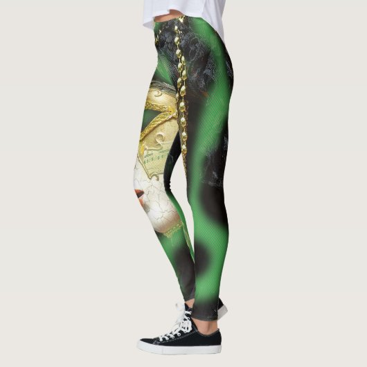 Mooi wit en gouden mardi Gras-masker Leggings (Links)