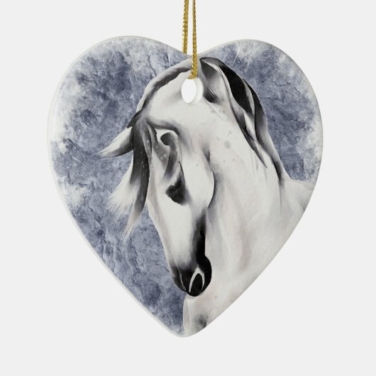 Mooi wit/grijs paard kerst keramisch ornament (Rechts)