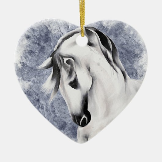 Mooi wit/grijs paard kerst keramisch ornament (Voorkant)