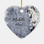 Mooi wit/grijs paard kerst keramisch ornament (Achterkant)