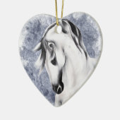 Mooi wit/grijs paard kerst keramisch ornament (Links)