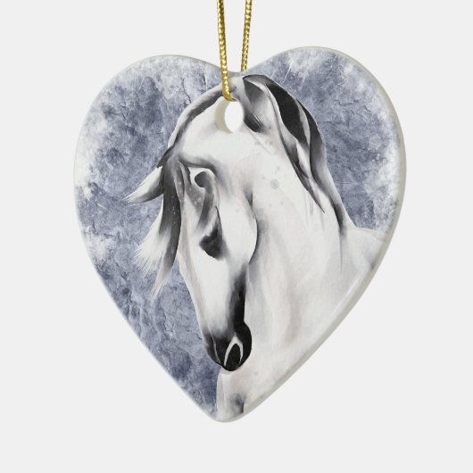 Mooi wit/grijs paard kerst keramisch ornament (Links)