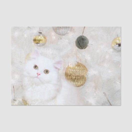 Mooi wit kat kerstmis tissuepapier (Voorkant)