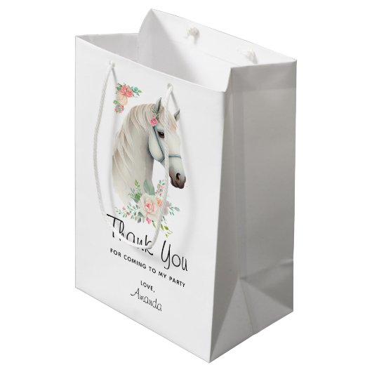 Mooi wit paard boho bloemen dank u medium cadeauzakje (Voorkant Gekanteld)