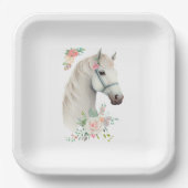 Mooi wit paard Boho Floral Papieren Bordje (Voorkant)