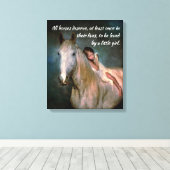 Mooi wit paard en klein meisje Sierkussen Canvas Afdruk (Insitu (Houten vloer))