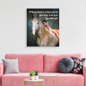 Mooi wit paard en klein meisje Sierkussen Canvas Afdruk (Insitu (Woonkamer))