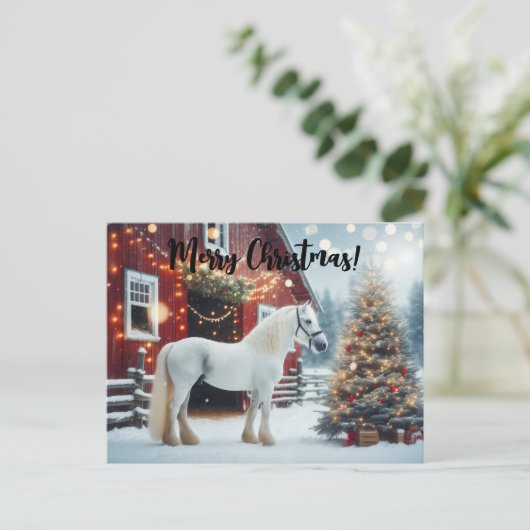 Mooi wit paard en rode schuur briefkaart (Staand voorkant)
