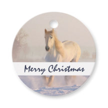 Mooi wit paard galopperen in de sneeuw Kerstmis